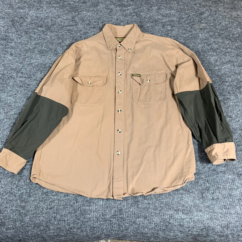 Remington Shirt Mens XL Beige Reinforced Field Outdoor Button Down Hunting Heavy